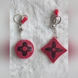 Pink Designer Keychain Set Luxury Iconic Logo Bag Charm Set